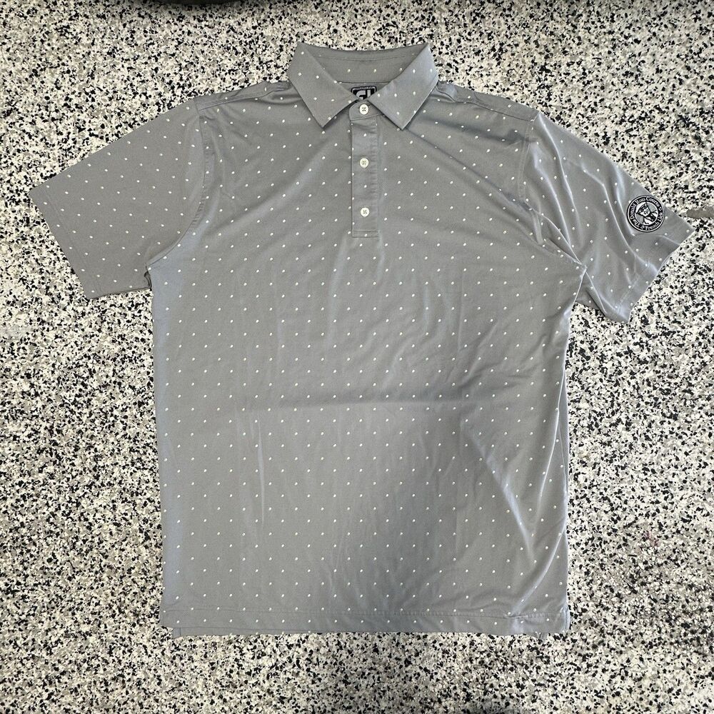 FootJoy Polo Shirt Mens XL Polka Dot Gray Short Sleeve Embroidery Donald Ross